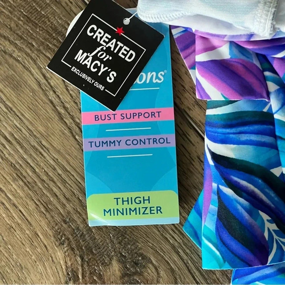 Swim Solutions OnePiece Swimsuit Multicolor Thigh Minimizer Tummy Control Size 8 - Picture 8 of 9